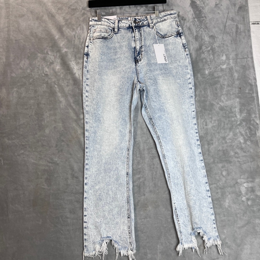 Vervet Jeans Selena High Rise Straight Leg Light Acid Wash Frayed Hem 28 - Picture 4 of 12